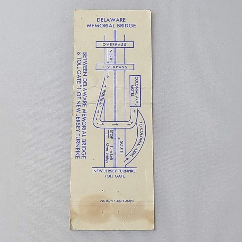 Front Strike Matchbook Cover Colonial Arms Motel Penns Grove NJ Map on Back - Picture 5 of 5